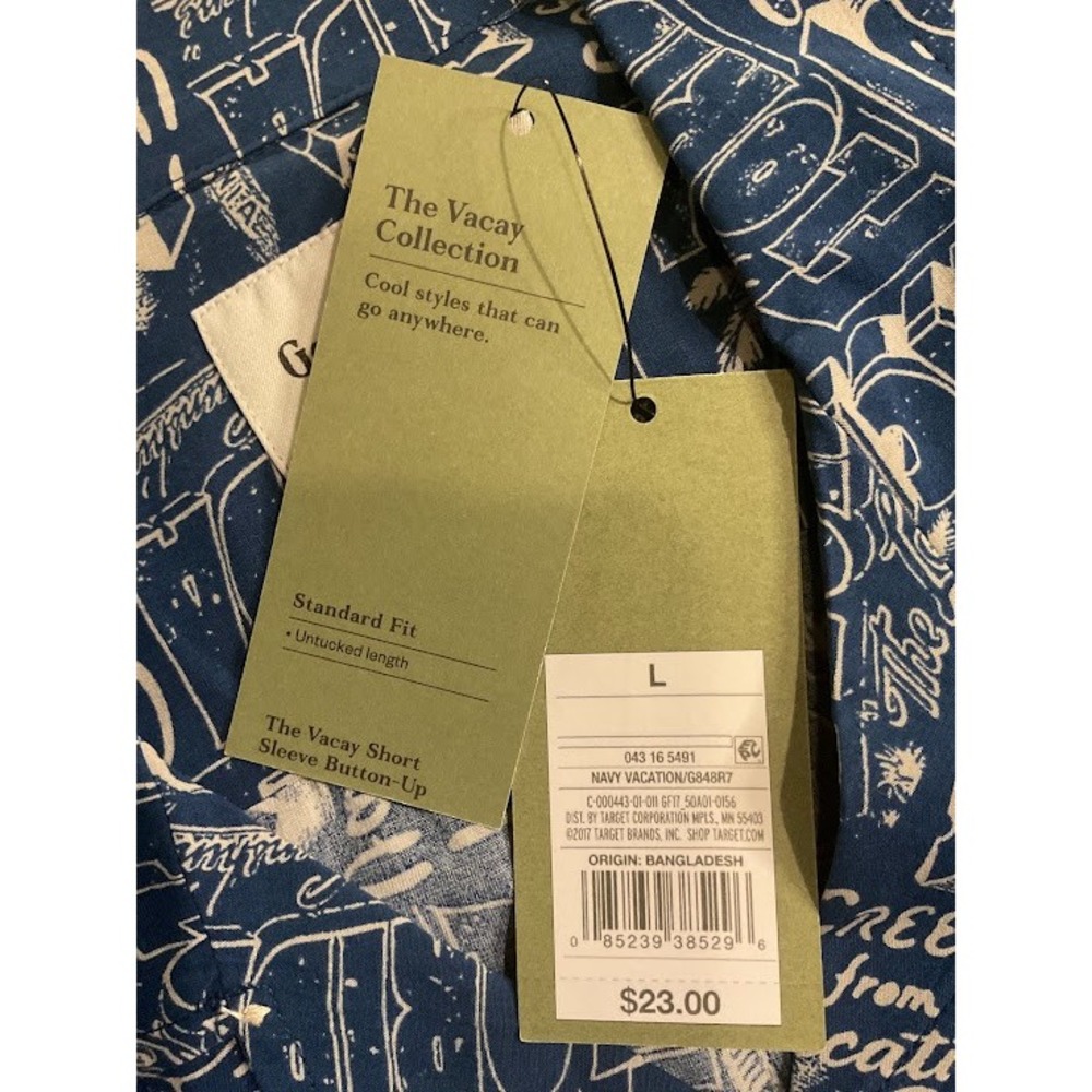 NWT Goodfellow & Co Mens Blue Florida Los Angeles Graphic Vacation Camp Shirt XL - Picture 3 of 10